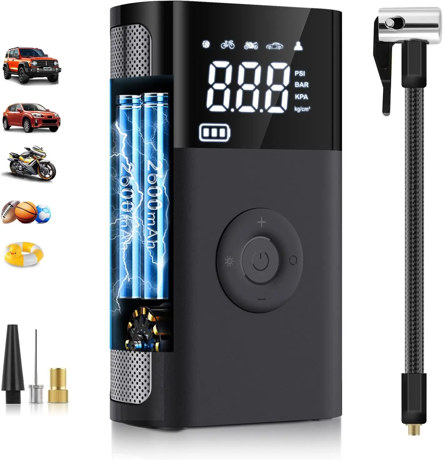 

Portable Air Compressor 150PSI, 5 Modes Inflator with LED Light & SOS, for Car, Bike, Motorcycle, Ball