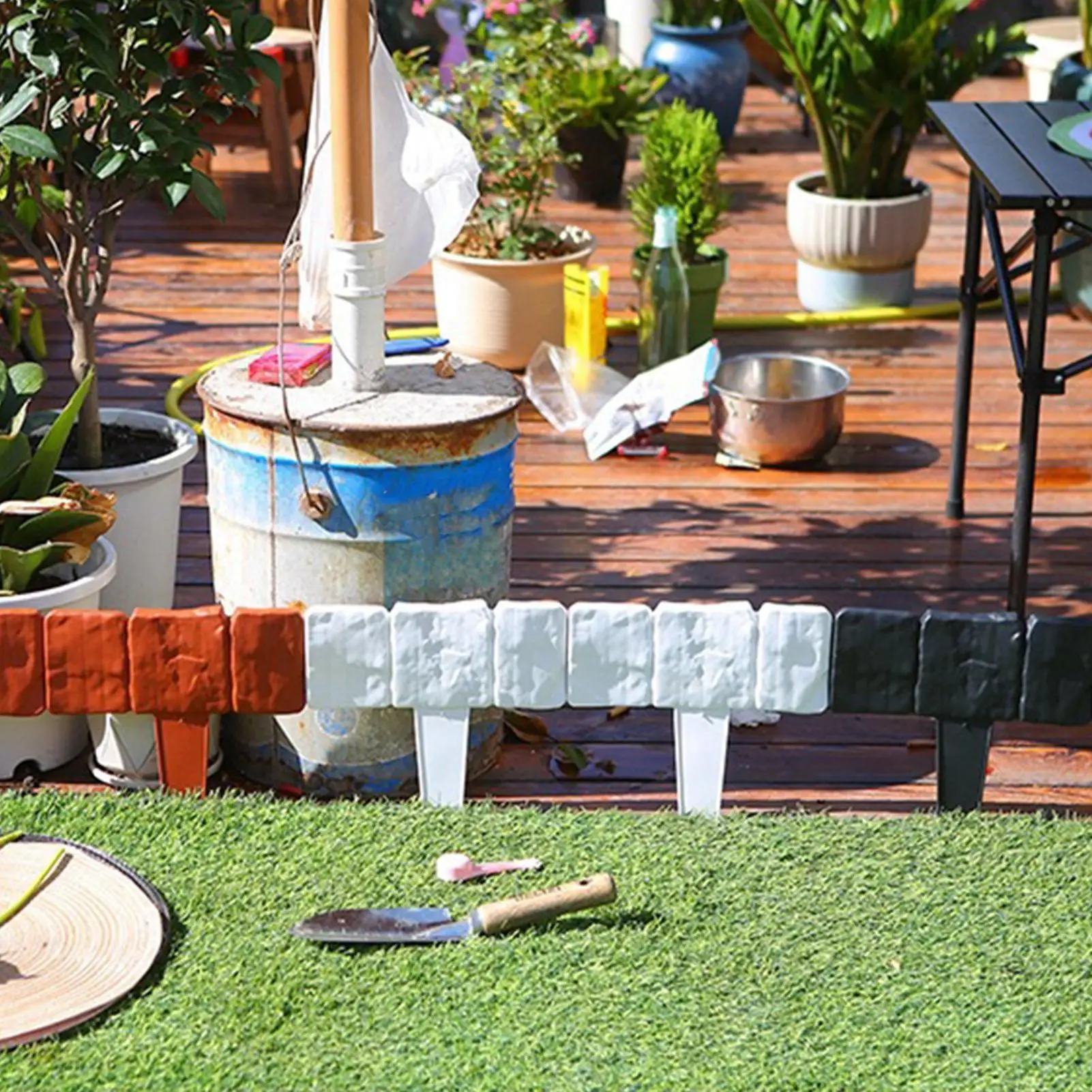 Stone Garden Edging 10-pieces Weatherproof Realistic Outdoor Fencing Small Garden Fence Border For Yard Backyard Lawn Patio