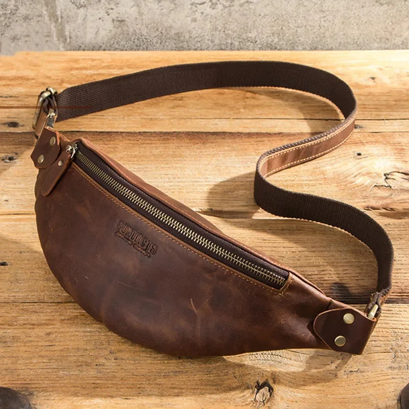 Riñonera Vintage de cuero genuino para hombre, cinturón de cuero de vaca para el pecho, bolso de hombro informal para hombre, bolso cruzado de lujo