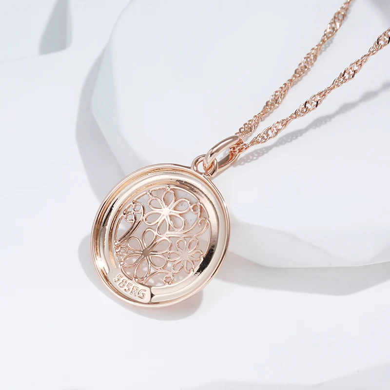 Kinel Luxury 585 Rose Gold Color Boho Necklace for Women Glossy Metal Flower Pendant High Quality Daily Fine Jewelry 2022 New