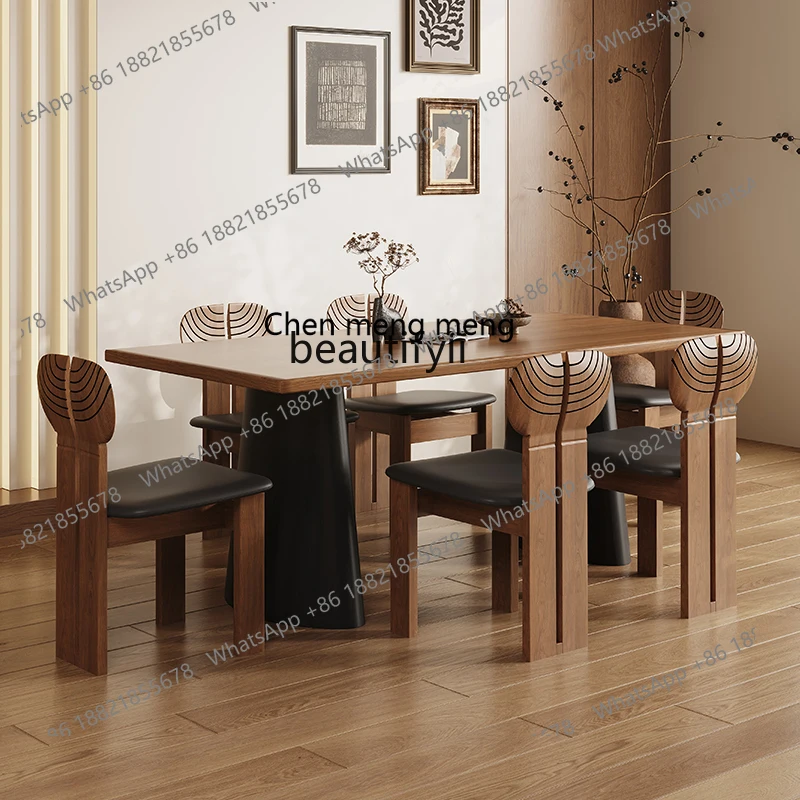 z183 Solid wood dining table rectangular creative retro home black walnut solid wood dining table