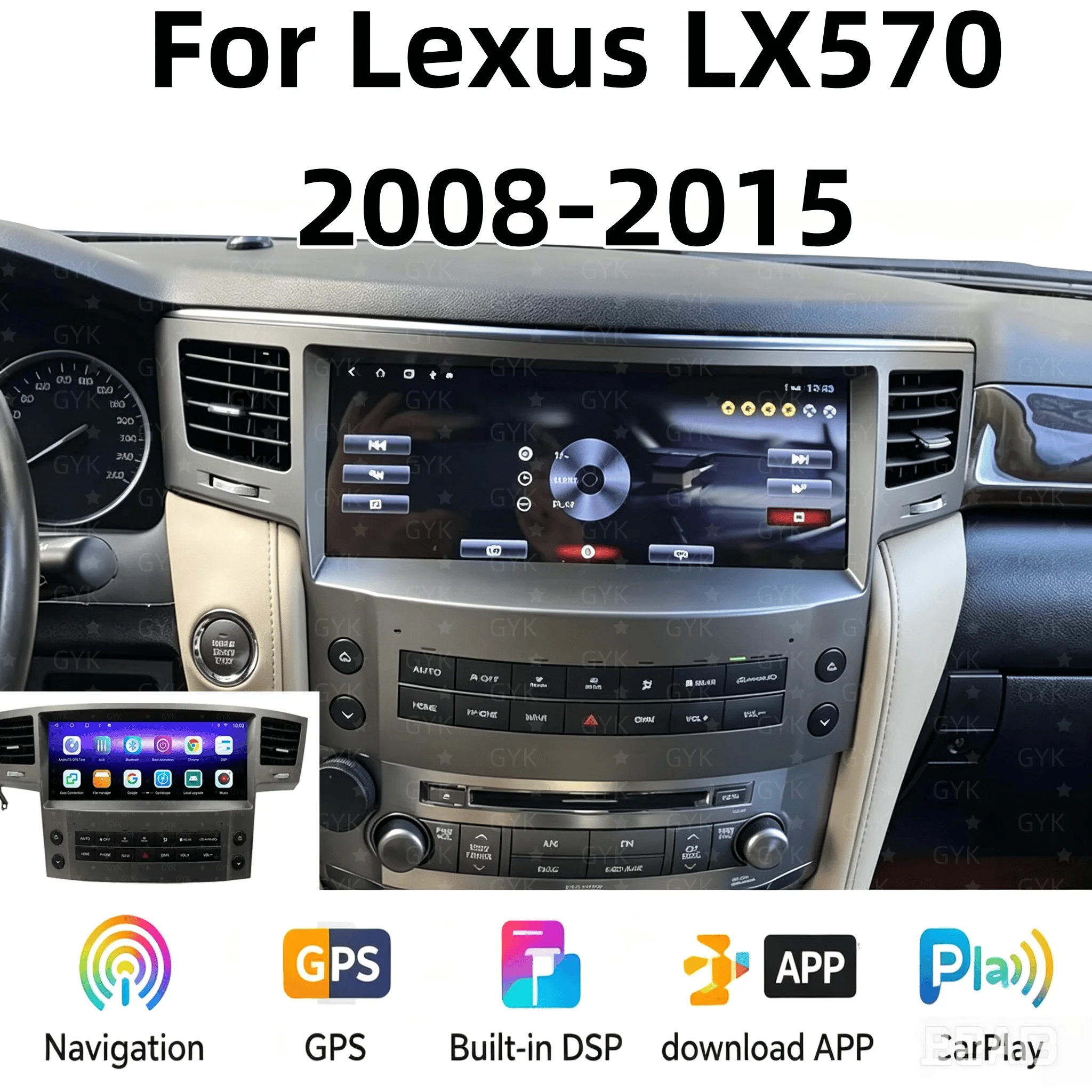 12.3''  Multimedia Player For Lexus LX570 2008-2015 Android Navigation GPS Stereo Wireless Carplay Touch Screen Head unit 4G