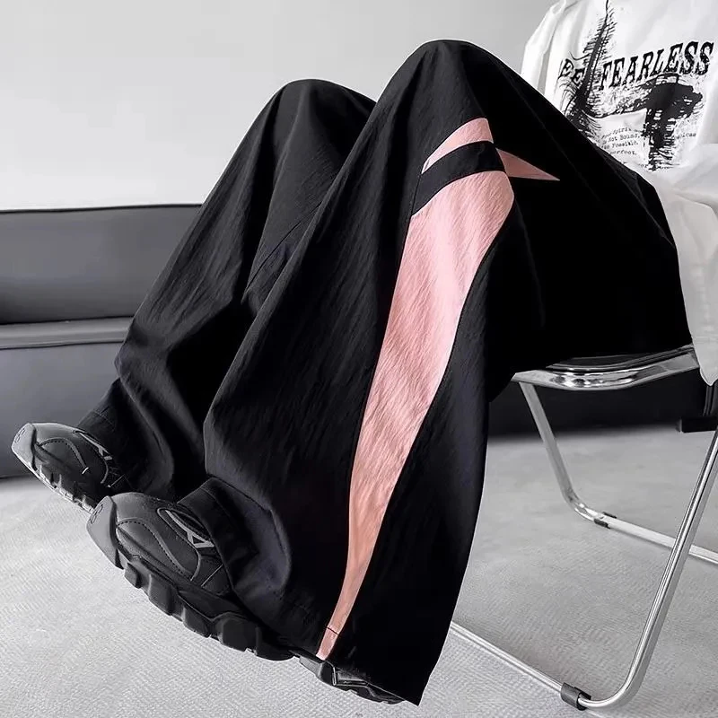 

American Striped Quick Dry Pants Women Patchwork Loose Lazy Hiphop Wide Leg Pants Harajuku Black Breathable Casual Cargo Trouser