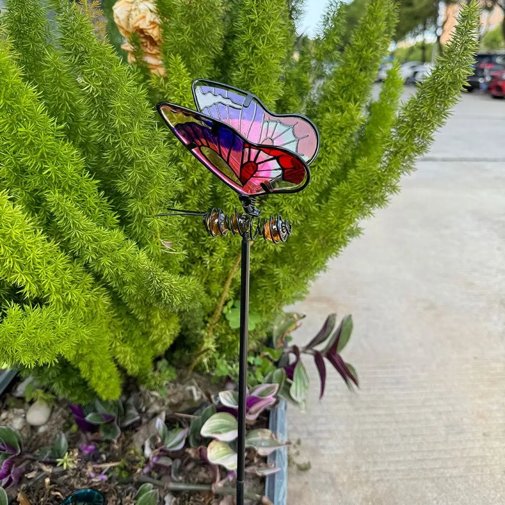 

Crafts Metal Dragonfly Garden Stake Colorful Creative Garden Pile Luminous Art Ground Stake Flower Pot