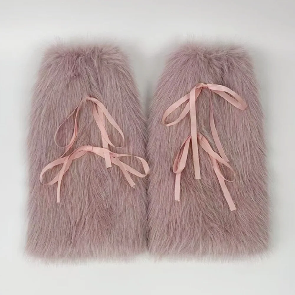 

Solid Color Faux Fur Furry Leg Warmers JK Spicy Girl Lace Up Leg Warmers Warm Y2k Boot Cover Streetwear