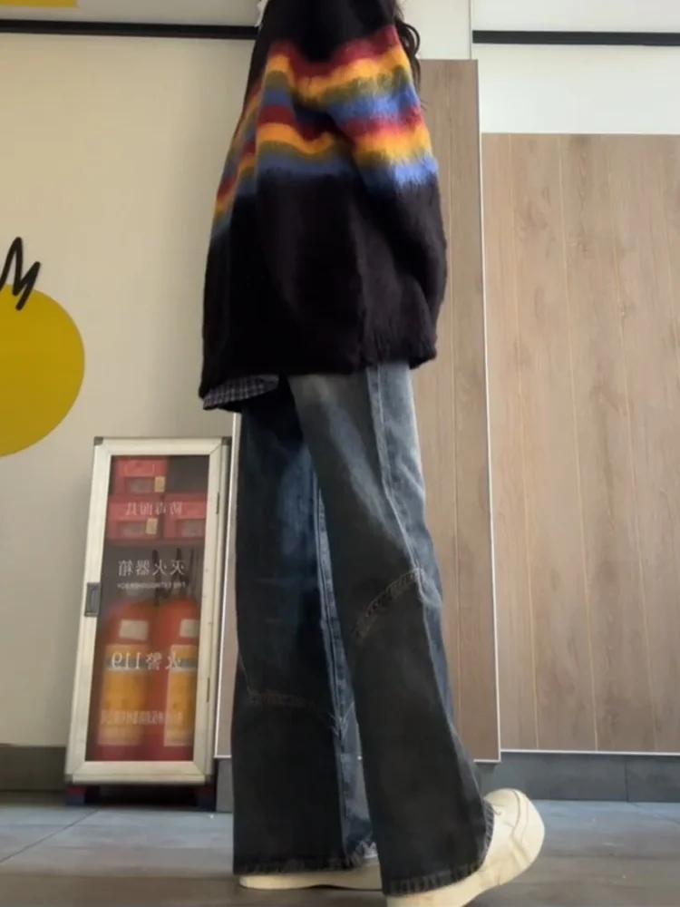 American Sle Thiened Fce Lined Straight Leg Jeans Women's Autumn Winter plus Size Loose Slimming Wide Leg Pants