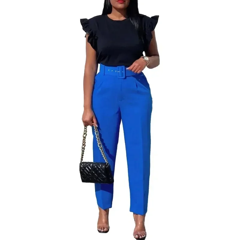 2024 African Clothes for Women Autumn Elegant High Waist Red Blue Light Purple Africa Solid Color Long Pants African Clothing