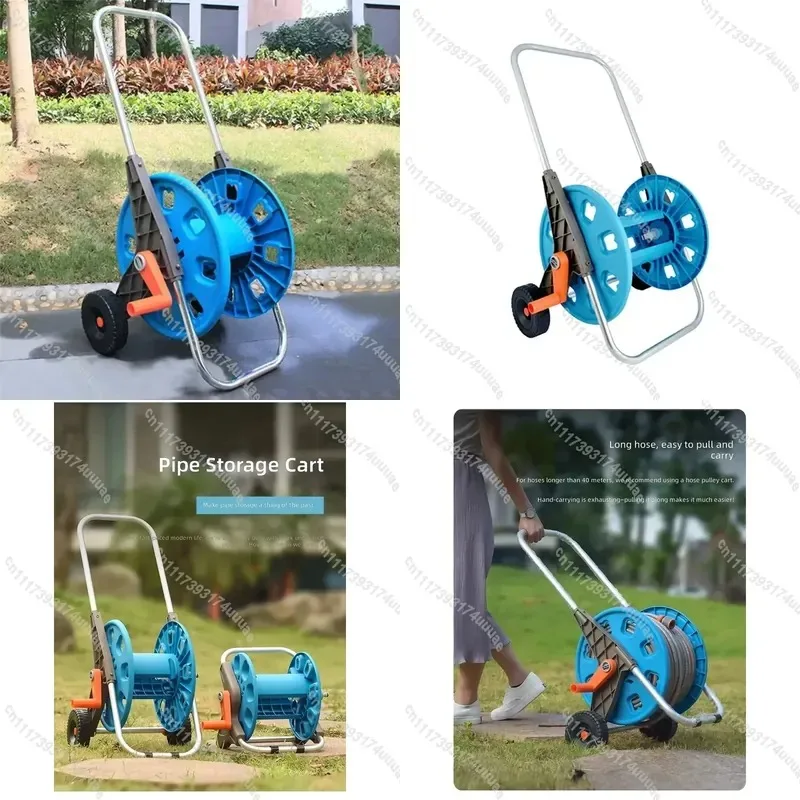 Portable Hand Push Garden Hose Reel Cart Light Duty Water Pipe Trolley Rack 30m 50m 80m Capacity Easy Assembly Outdoor