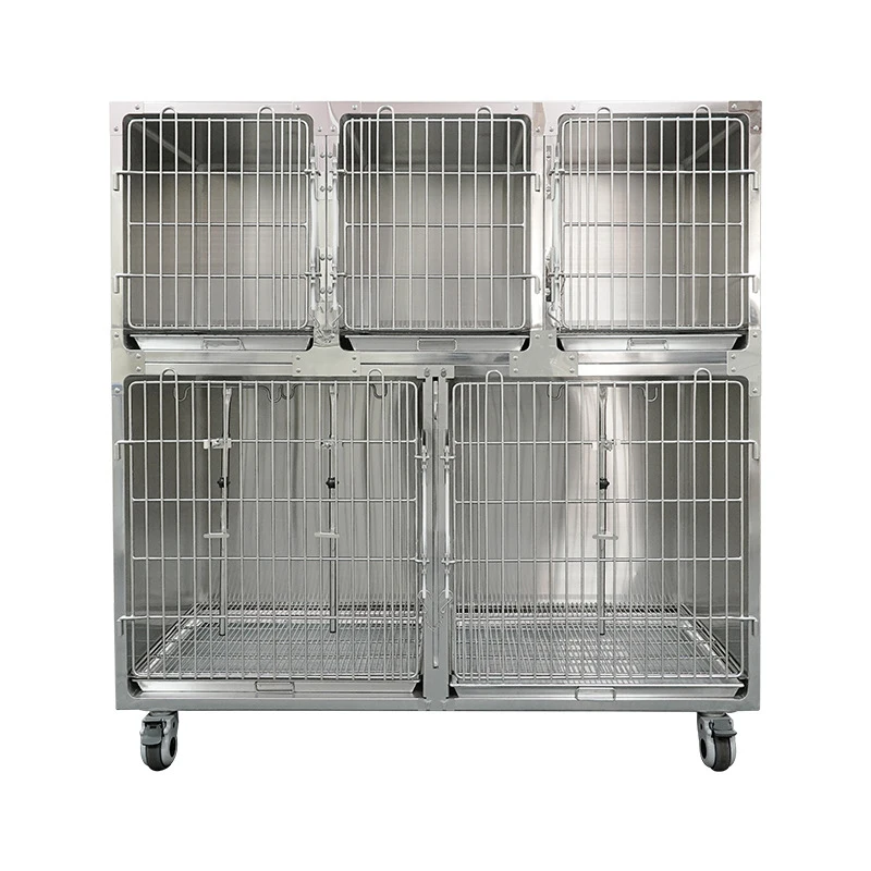 

Клетка для кошек и собак из нержавеющей стали, прочная ветеринарная клетка для домашних животных, двухслойная, подходит для пяти дверей