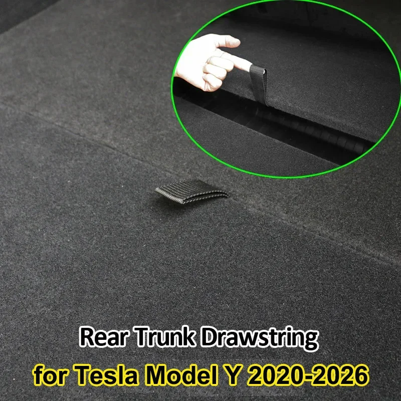 For Tesla Model Y Juniper Rear Trunk Rope DrawString Open Tail Box Cover Handle Pull Strap Car Organizer Accessories Launch