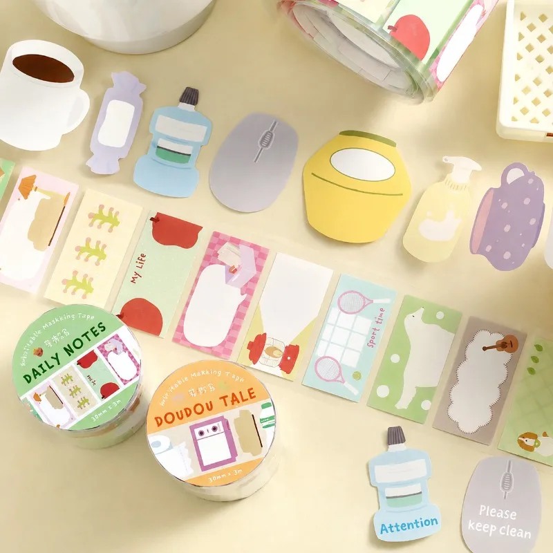 Writeable Die Cut Decor Tape Daily Pocket Journal Series Fresh Literary Style Self-adhesive Sticker Strip for Notebook Scrapbook