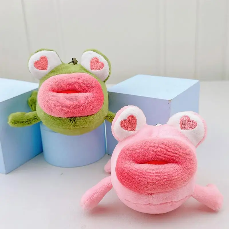 Plush Frog Keychain Large Mouth Frog Plush Keychain Pendant Stuffed Funny Expression Novelty Keychains Bag Ornaments For Kids