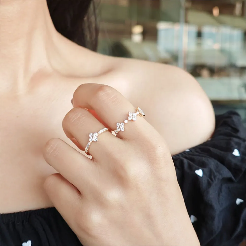 MOBUY TK أربع أوراق البرسيم 925 فضة 14k الذهب فيرميل الدائري للنساء بسيطة أنيقة خاتم رائع غرامة مجوهرات