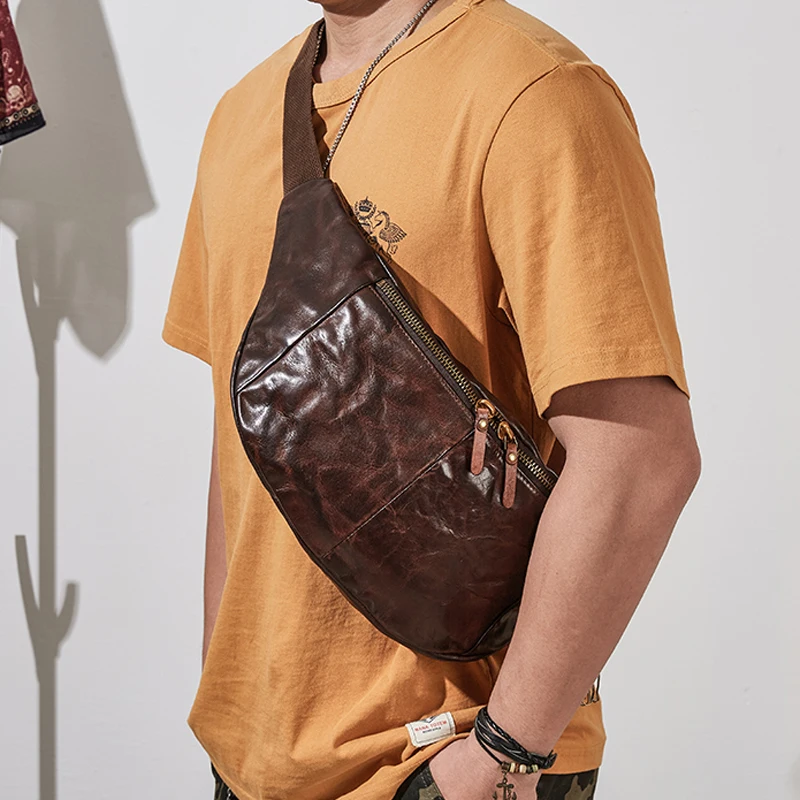 

AETOO Leather chest bag men's large-capacity oversized original retro cowhide waist bag men's soil multi-function messenger bag