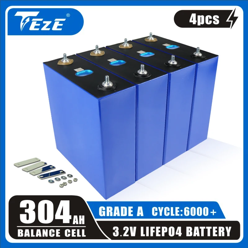 4PCS EV304AH 315AH 340AH 3.2V Lifepo4 Battery Class A DIY 12V 24V Rechargeable Batteri Pack for Solar Energy Storage RV Tax-Free