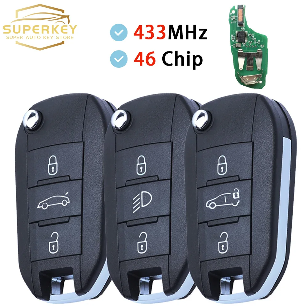 433 MHz 46 Chip Flip Remote Car Key HU83 VA2 Blade For Peugeot 208 2008 301 308 508 5008 For Citroen C-Elysee C4-Cactus Hella