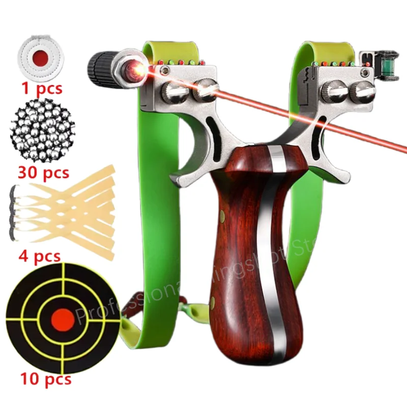

Outdoor Hunting and Shooting Twin-screw Laser Aiming Slingshot 304 Stainless Steel Slingshot Head Comfortable Grip