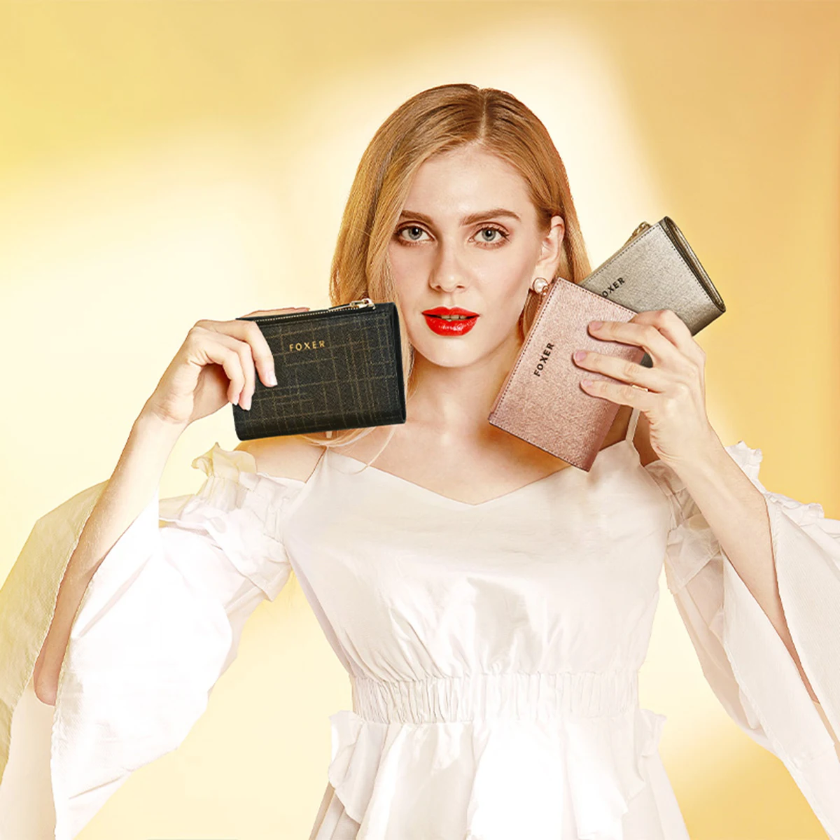 FOXER Brand Women's Short Wallet Split Leather Money Bag Female Hasp Purse Small Coin Card Holders Clutch Best Gift for Women