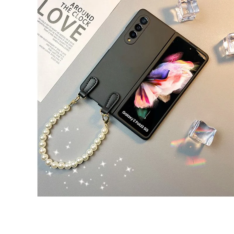 Stylish Pearl Crossbody Chain Phone Case For Samsung Galaxy Z Fold 7 ZFold 3 2 ZFold 4 ZFold 5 6 W25 Protective Cover Funda Capa