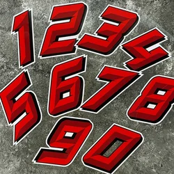 0123456789 Red Number Motorcycle Stickers for Motorbike Fuel Tank Fairing Waterproof Vinyl Decals DIY Racing Helmet Decoration