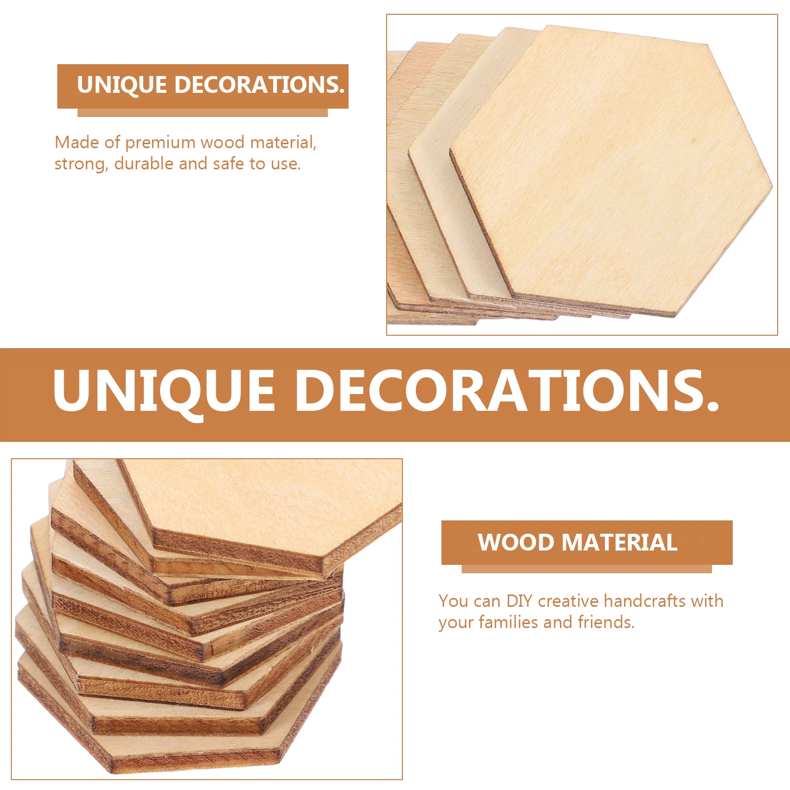 

100pc Wooden Hexagon Decorations Smooth Surface DIY naments Craft Supplies Unique Shape Party Accessories Wooden Pieces