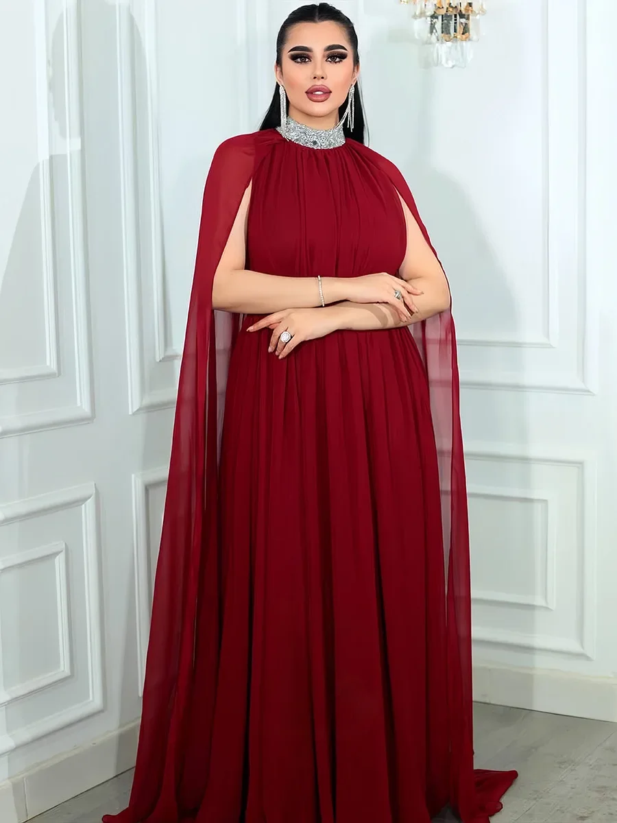 Eid Muslim Party Dress for Women Ramadan Abaya Chiffon Long Dress Belt Morocco Kaftan Vestidos Largos Dubai Robe Jalabiya 2024