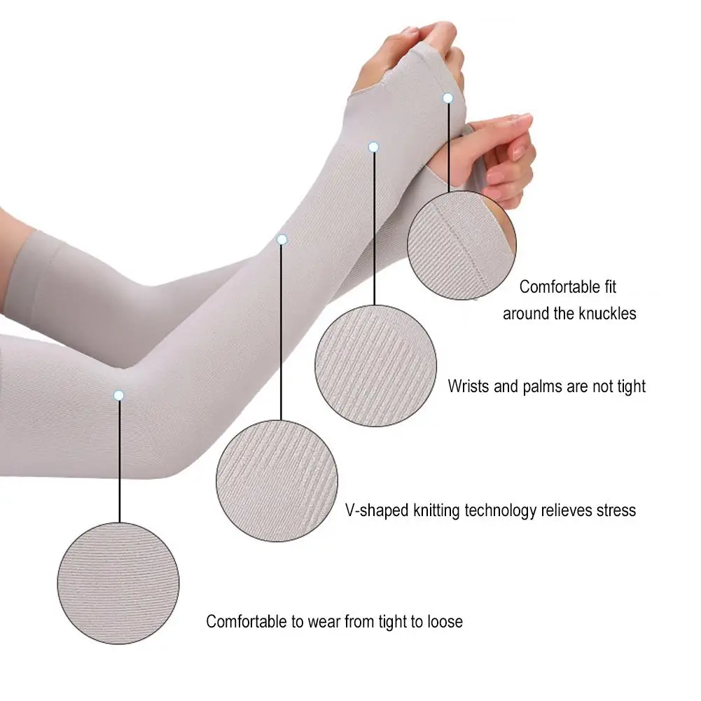 Sarung lengan panjang Anti sinar matahari Pria Wanita, sarung tangan sutra es musim panas manset keren baru Lengan tangan Anti-UV bersepeda tanpa jari