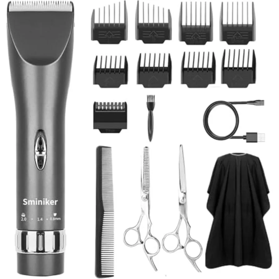 

Sminiker Professional Hair Clippers Cordless Barber Shavers Rechargeable Hair Cutting Kit with 1 Hairdressing Cape 2 Scissors 9