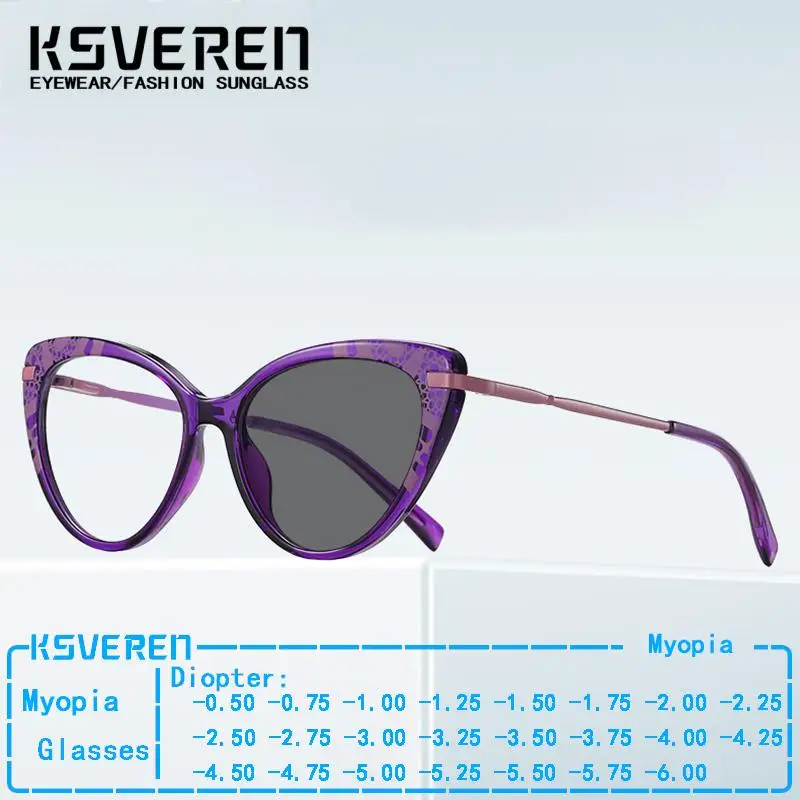 

New Cat Eye Photochromic Myopia Glasses Women TR90 Spring Leg Computer Eyeglasses With Diopters 0 -0.5 -1.0 To -6.0