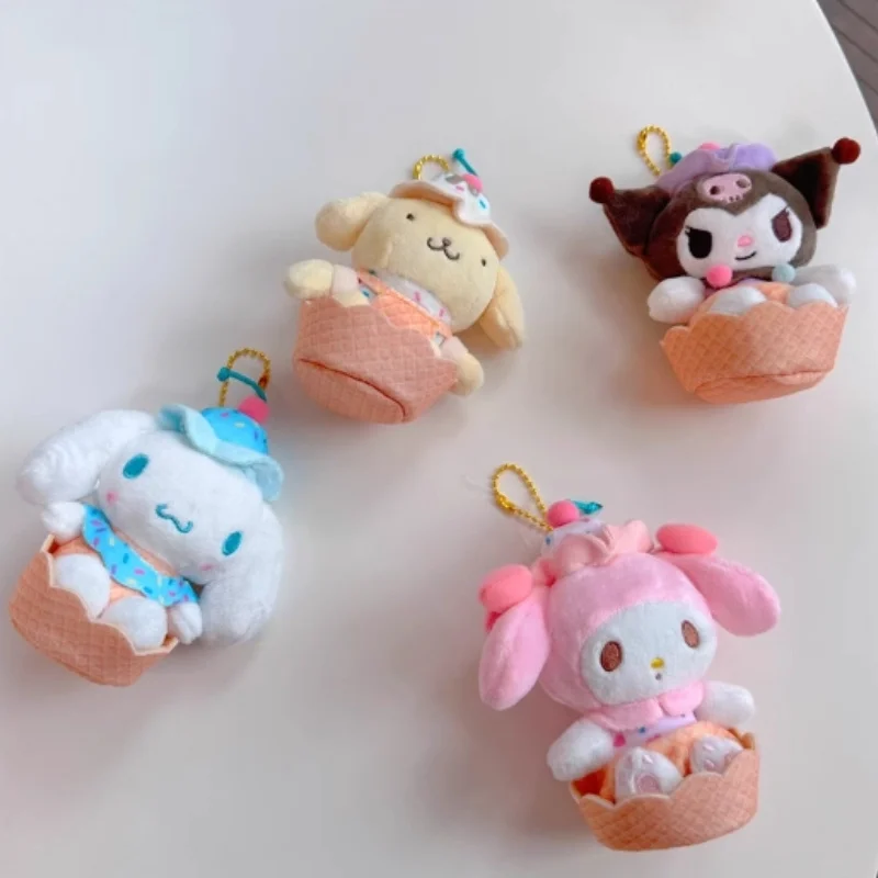 

Милые товары в стиле аниме, серия конусов для мороженого Kuromi Cinnamoroll, плюшевая игрушка, рюкзак, подвеска, брелок, забавный праздничный подарок для девочек