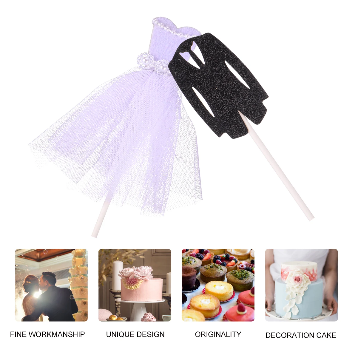 

Wedding Cake Toppers 5 Set Decorative Bridegroom Theme Insert Cards for Cake Material Birthday Dance Festival