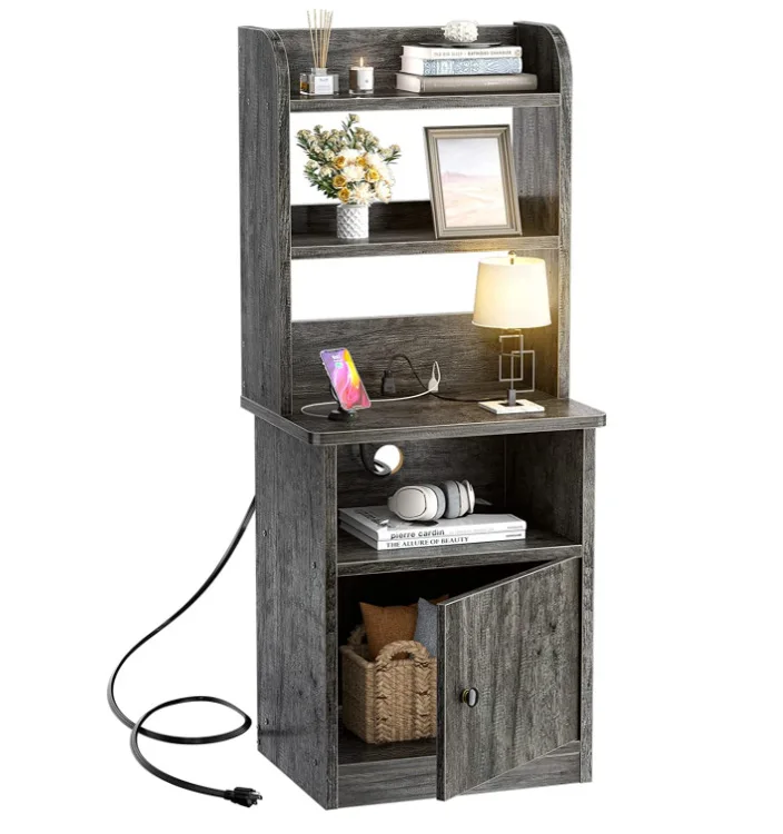 Family Bedroom Display Bedside with USB Power Outlet and Storage Side Cabinet