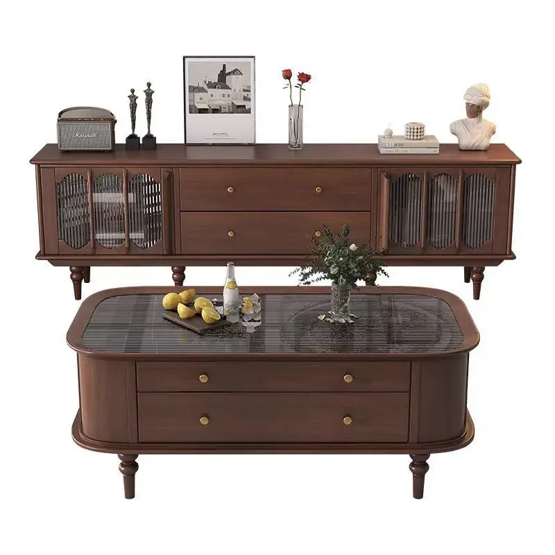 

French retro Anna TV cabinet medium antique solid wood floor cabinet living room household cabinet combination storage storag