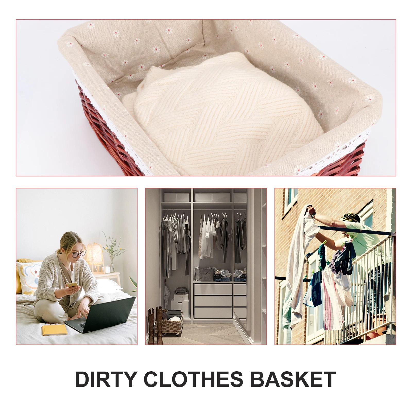 

Wicker Storage Basket Large Capacity Laundry Sorting Box Floor Closet Organizer Fabric Lined 35*25*14Cm Brown
