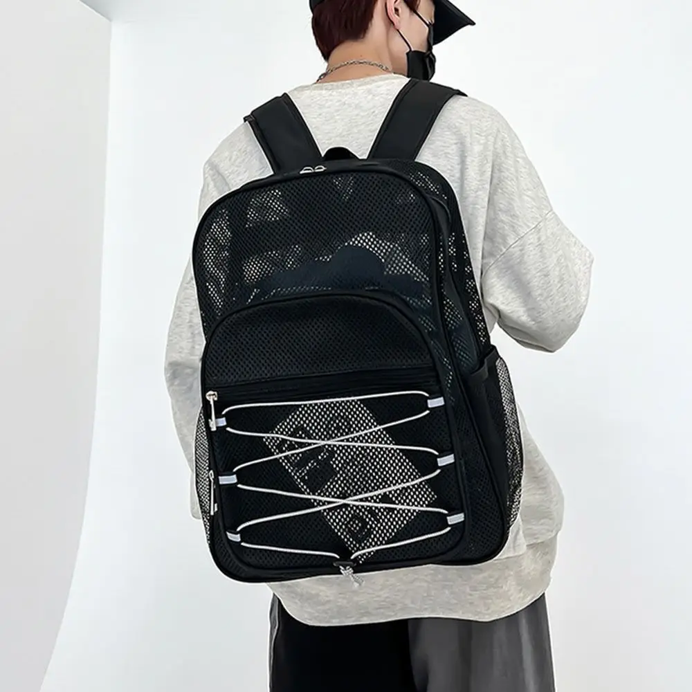 Draagbare mesh-rugzak Multi-compartiment Grote capaciteit Studenten Schooltassen Schouderriem Ritssluiting College-rugzak