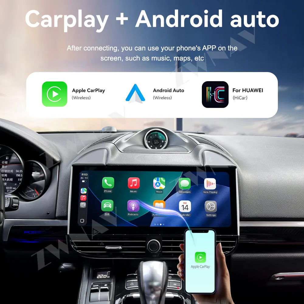 

12,3-дюймовый мультимедийный дисплей с сенсорным экраном для Porsche Cayenne 2010-2016 Android14 GPS-навигация Carplay Hicar с левым/правым рулем