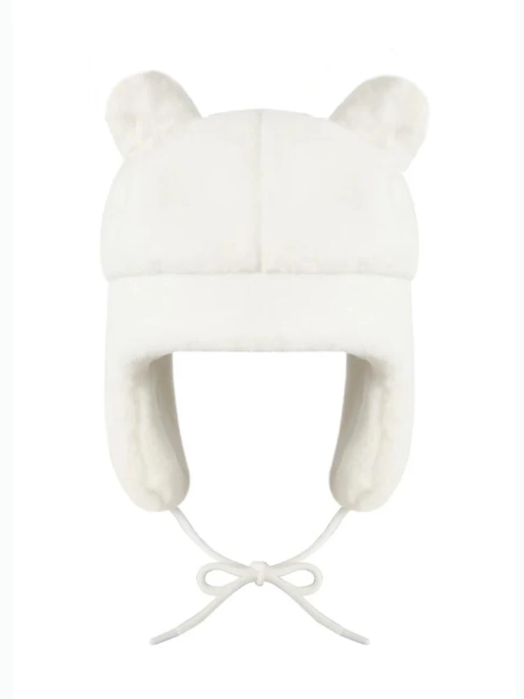 Fashion Winter Warm Bear Plush Ushanka White Hat Kawaii Cute Winter Hat For Women Girls Boys Kids Cartoon Anime Cap