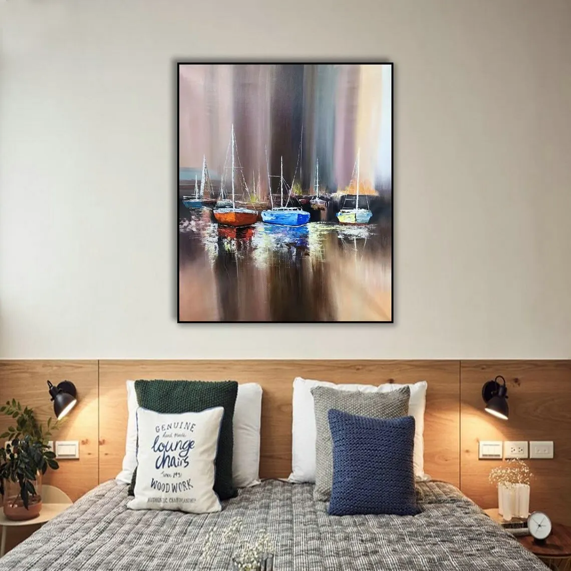 Pintura al óleo de Velero grande pintada a mano Vintage, lienzo de paisaje marino náutico texturizado, decoración artística de pared