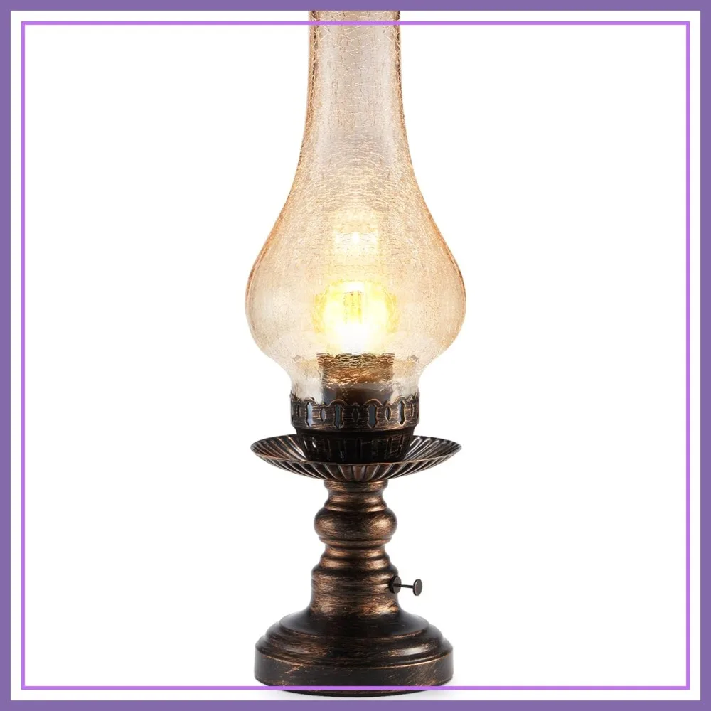 

Vintage Cordless Table Lamp with Touch Dimmer, Hand-Blown Glass, Battery Powered for Bedroom Living Room
