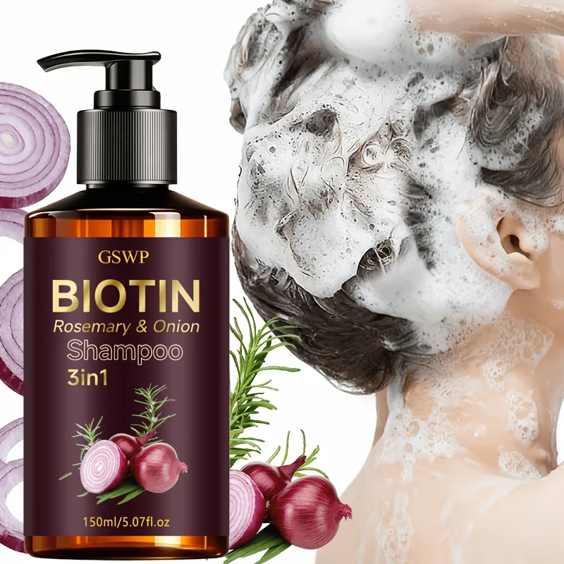 GSWP 3in1 Biotin Rosemary & Onion Shampoo. Deeply Cleanses Scalp, Controls Excess Oil, Moisturizes, Softens and Nourishes. 150ml