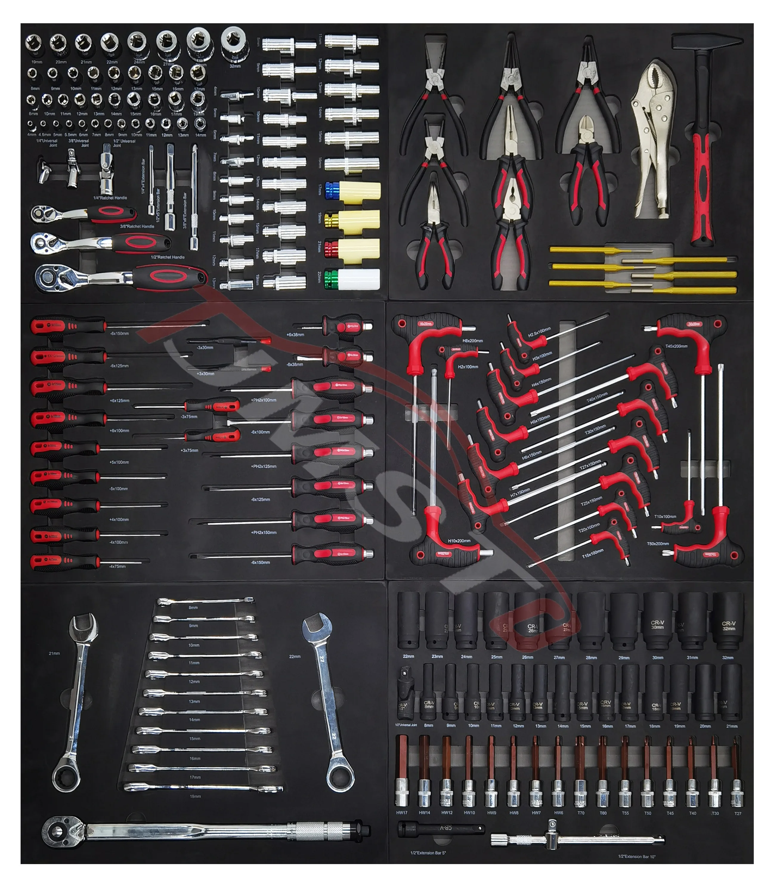 200PCS Iron OEM Hand Professional Auto Repair Tool Kit with EVA Tray Organizer for Garage Workshop