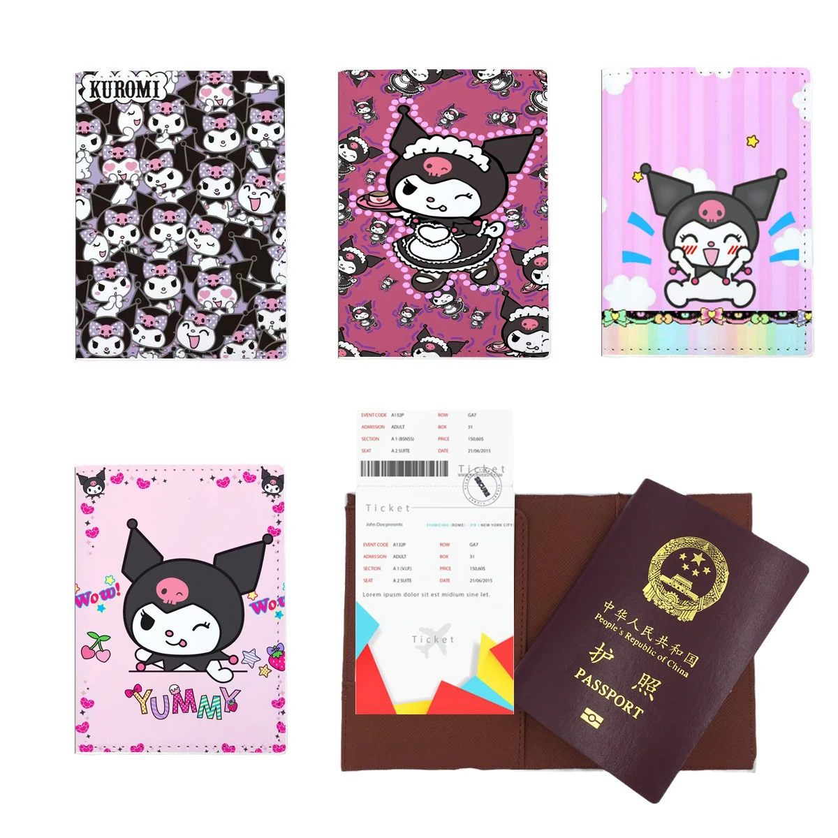 Sanrio Kuromi kawaii Cartoon PU Passport Cover Credit Card Holder Wallet Business Credit Card Documents Holder Protective Case