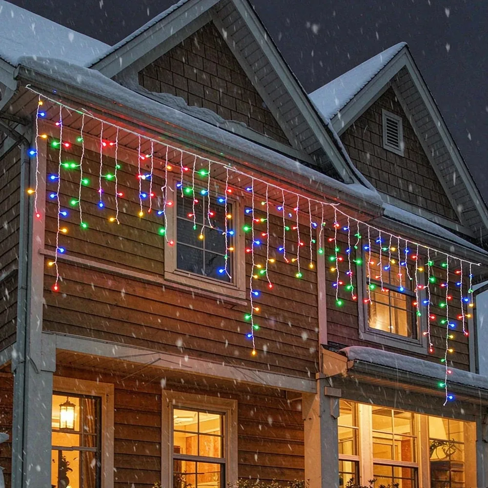 LED Christmas Icicle Curtain Lights Outdoor Garden Street Garland Drooping Holiday Decorative Lighting
