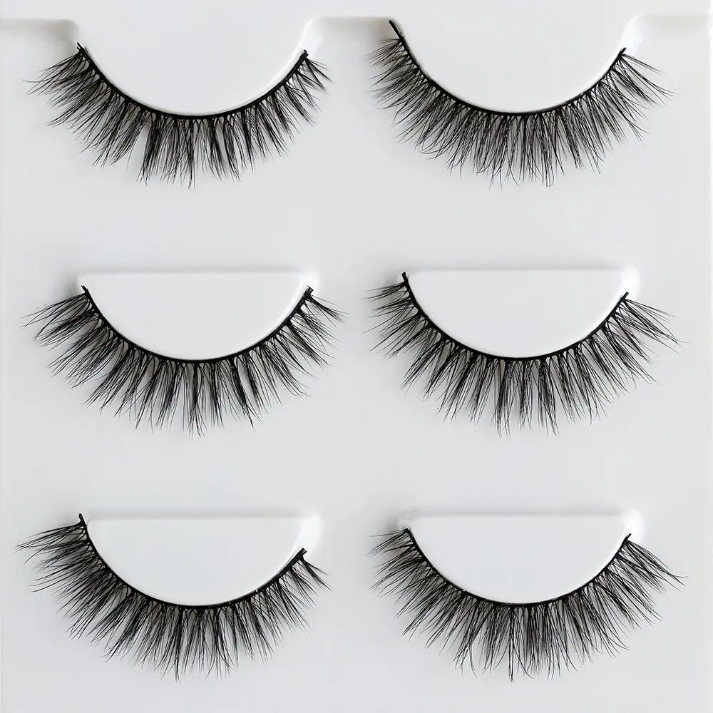 

SKONHED 3 Pairs Woman's Fashion Voluminous Lashes Thick Cross Natural Makeup Extension Tools False Eyelashes 3D Silk Fiber