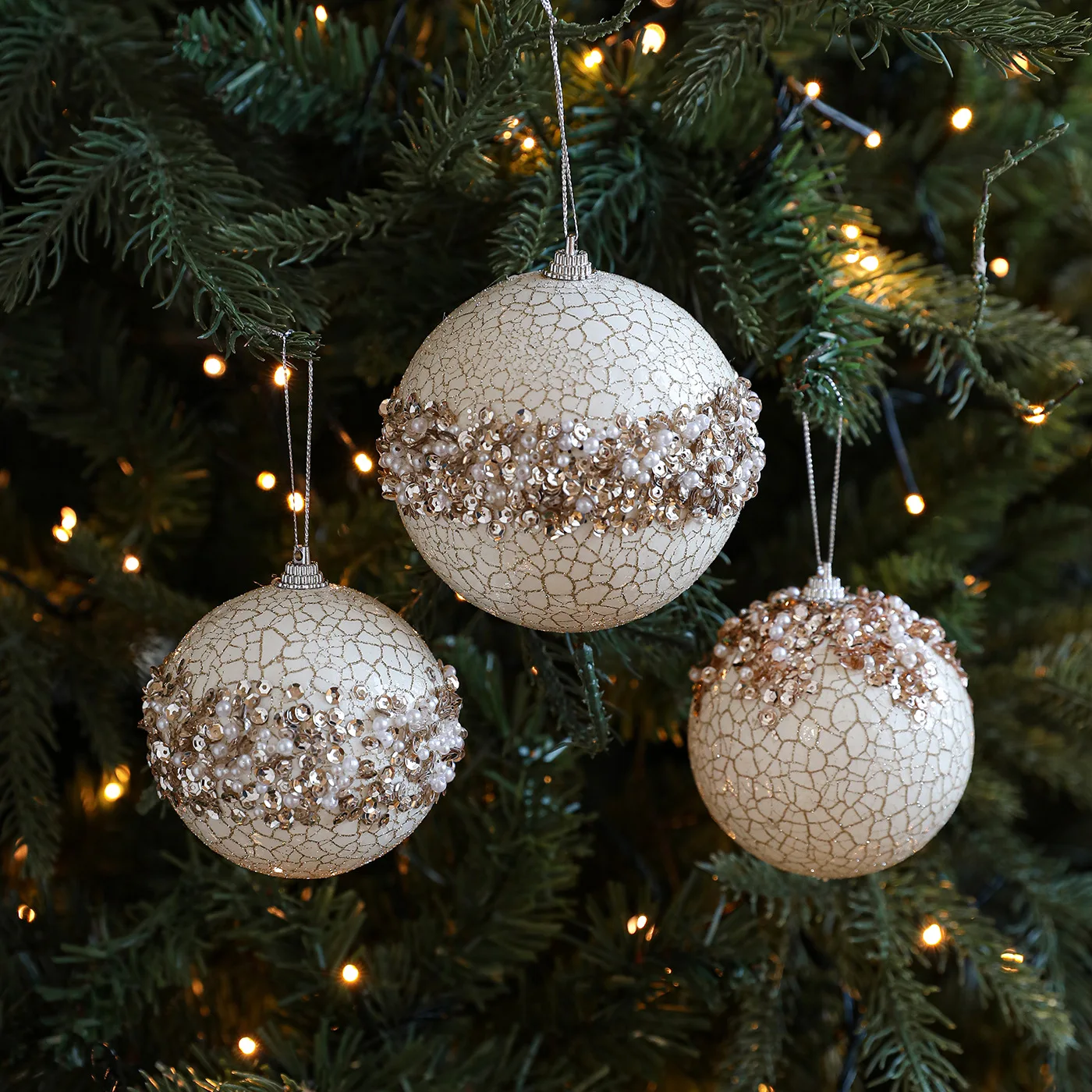 

New Foam Christmas Ball Glitter Gold Powder Paillette Christmas Tree Hanging Ornament Cracked Pendant Decoration Hanging Decor