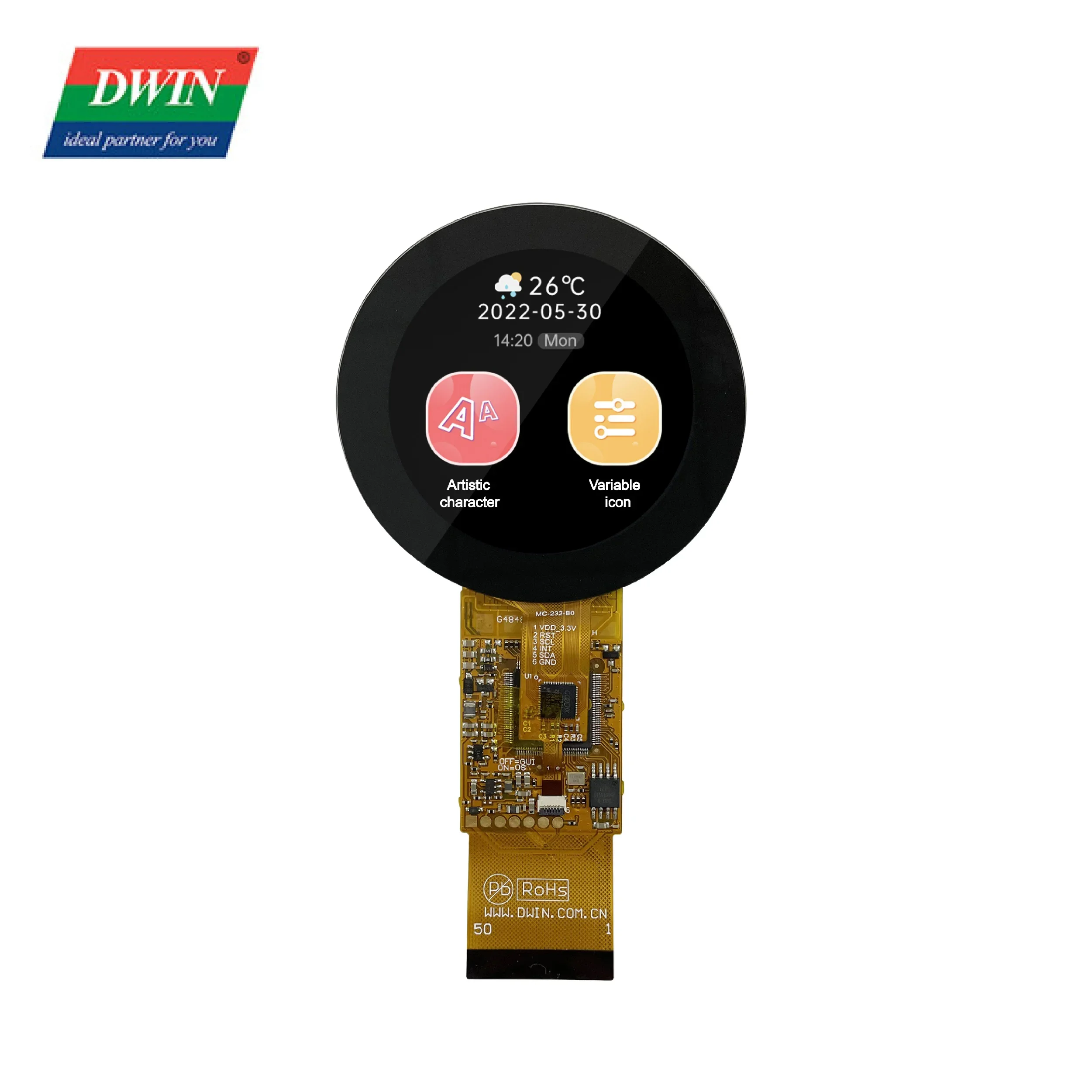 

2026 2.1 Inch 480*480 Resolution 262K Colors Round HMI Display IPS TFT LCD Module Including IO UART CAN AD PWM Touch Panel Scree