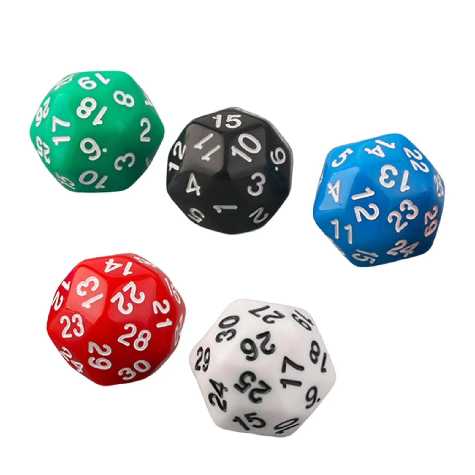 5Pcs Acrylic Multi Sided Game Dice Set 30 Sides Easy to Read Role Playing RPG Game Dice for Board game Supplies Collection