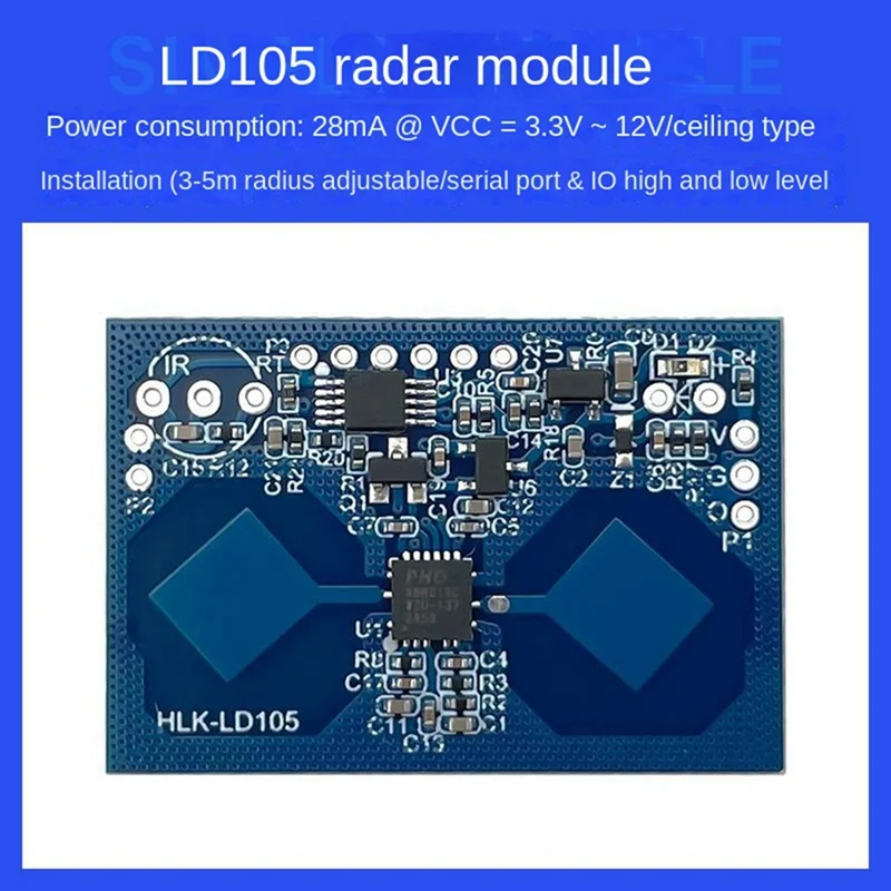 LD105 10G Human Body Sensing โมดูลติดตั้งบนไมโครเวฟ Radar Sensor สําหรับแสงอัจฉริยะและความปลอดภัยภายในบ้านใช้งานง่าย