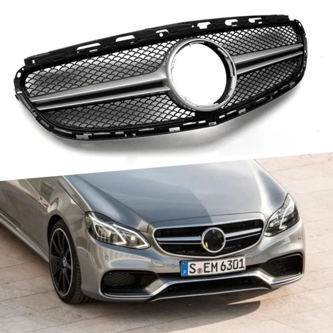 

For 2013-2015 Mercedes E Class W212 Sport AMG Style Racing Grille Body Kit ABS Plastic Gloss Black