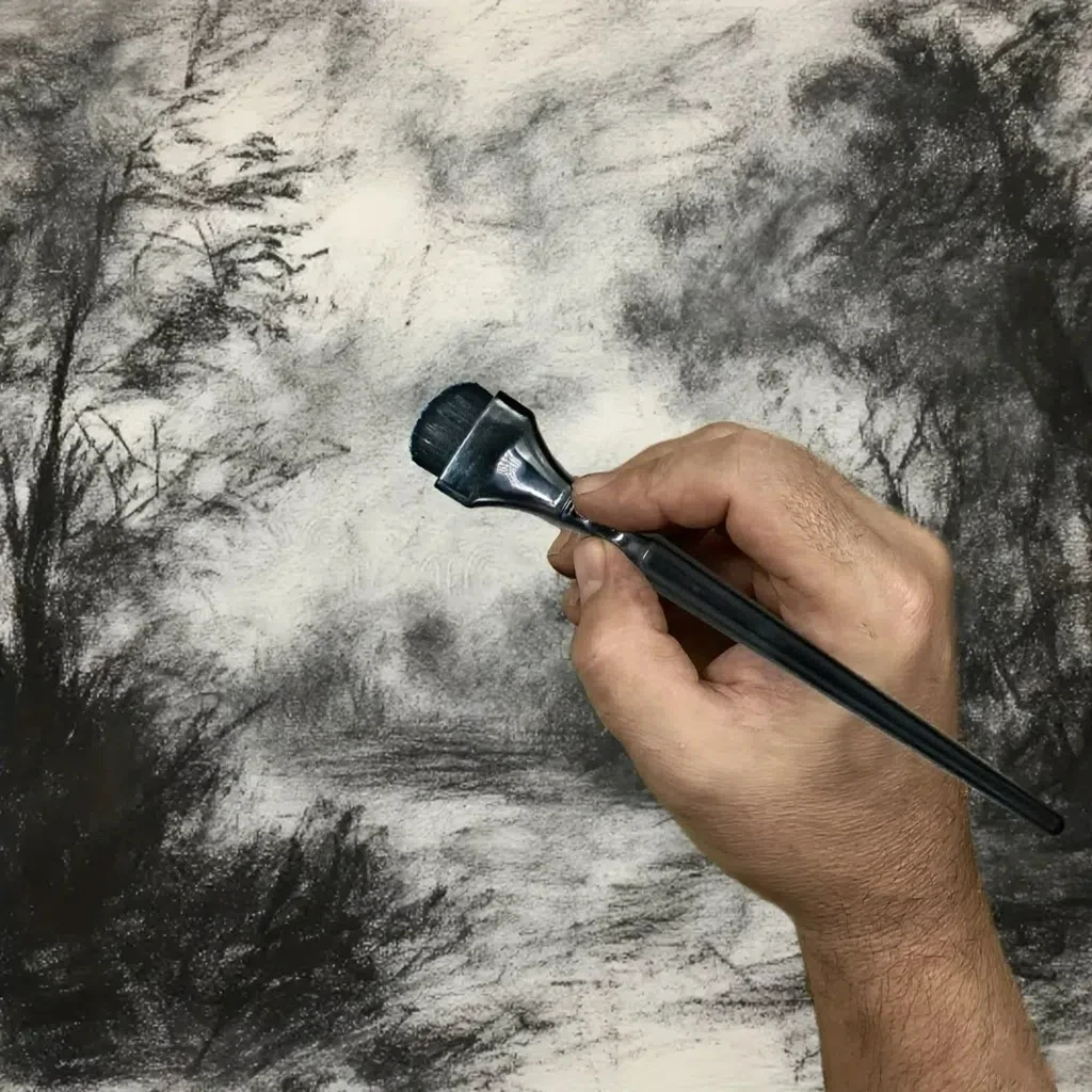 Black Rendering Brush, Durable Watercolor Paint Brush for Charcoal, Pastel, and Embossing - Ideal for DIY Scrapbooking